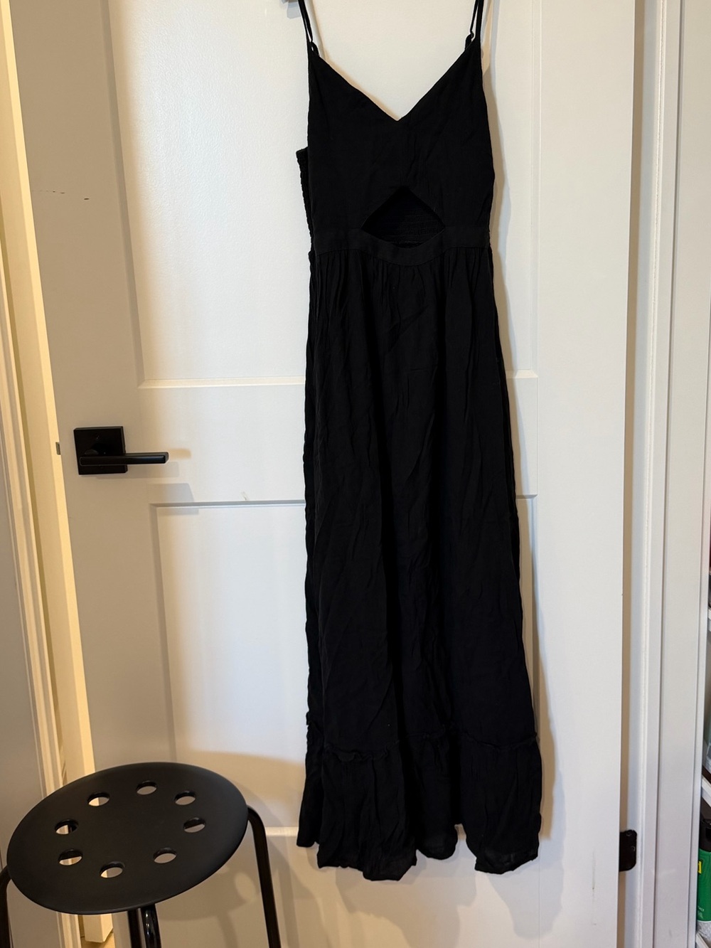 Aerie Black Spaghetti-Strap Maxi Dress with Front Cutout
